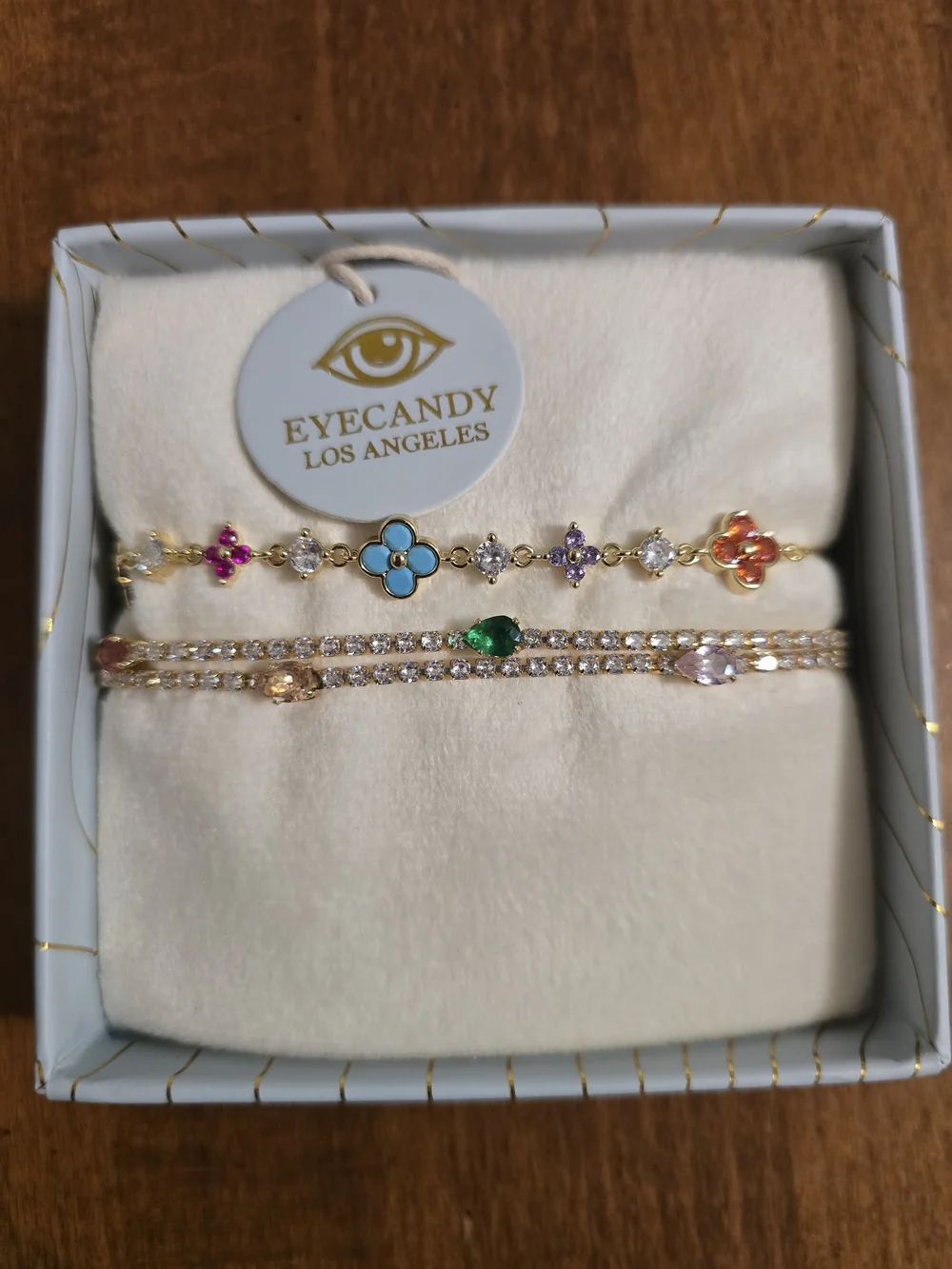 eye candy Gold-Tone Multicolor Flower & Crystal Bracelet Set